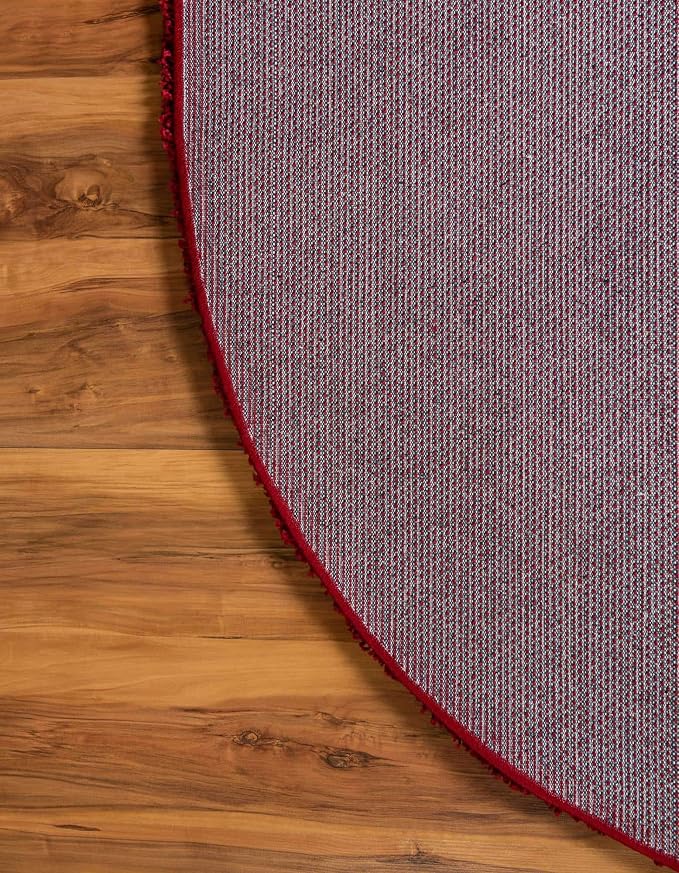 Unique Loom Solid Shag Collection Area Rug (6' 1" Round, Cherry Red) | Modern solid area rug for dining room, entryway & bedroom. Stain-resistant, easy-care, kid & pet friendly