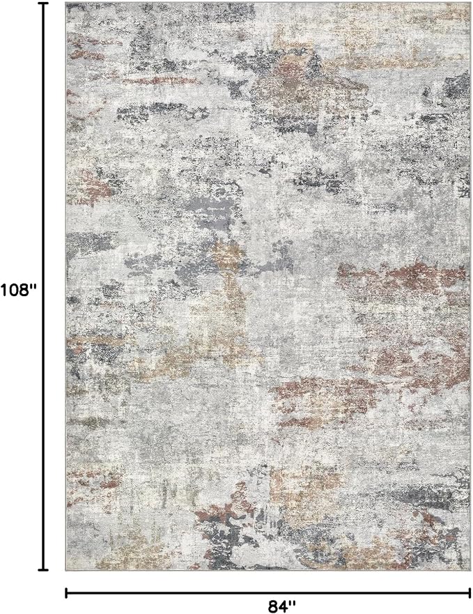 DMOYEST 7x9 Area Rugs for Living Room, Washable Large Abstract Rug, Non Slip Low Pile Indoor Carpet, Kid & Pet Friendly Neutral Modern Rugs for Bedroom Dining Room - Grey/Orange/Yellow