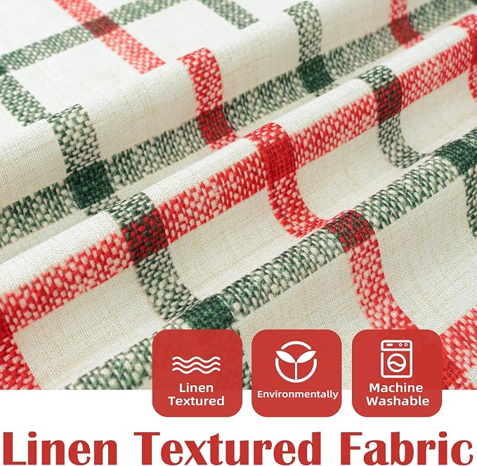 DriftAway 100% Blackout Plaid Curtains 84 Inches Long 2 Panels Red Green | 100% Blackout, Linen Texture, Plaid Pattern, Two Layers, Rod Pocket & Back Tab, Bedroom Living Room Use, Luxury Appearance