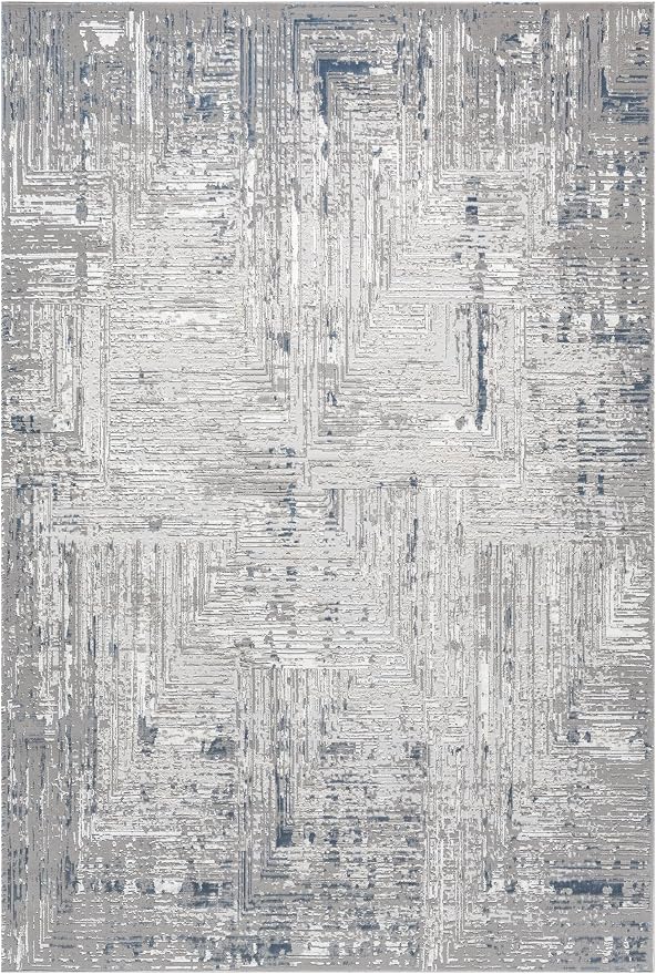 Amy Modern Abstract Area Rug for Living Room, 6x9 Contemporary Textured Geometric Blue Rug, High-Low Pile Stain Resistant Carpet for Bedroom, Dining Room or Kitchen (6' x 9', Blue)