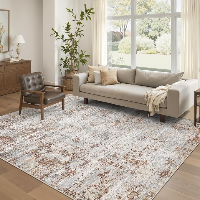 Art&Tuft 6x9 Area Rugs, Anti-Slip Backing Abstract Area Rug 6x9, Stain Resistant 6x9 Rugs for Living Room, Foldable Machine Washable Area Rug(6'x9', Rust)