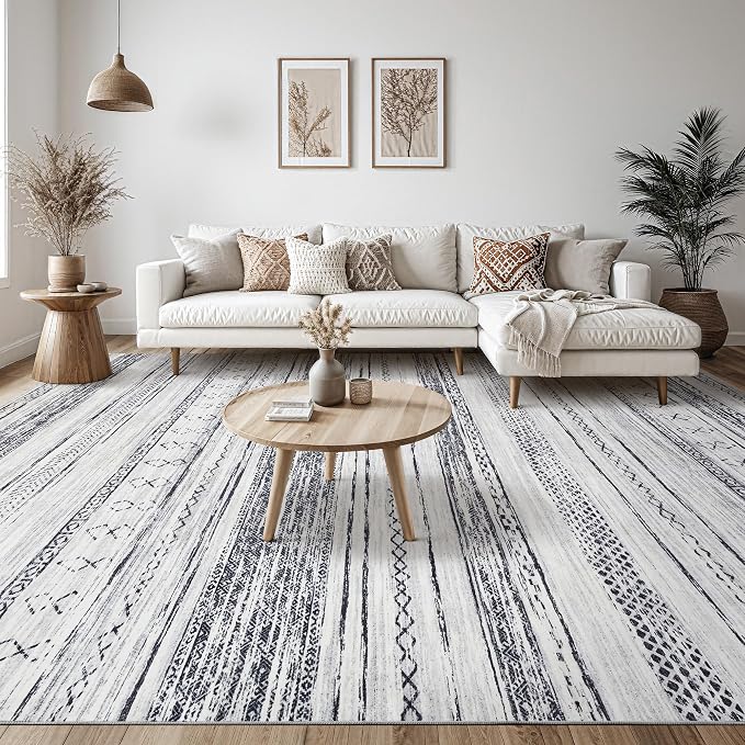 Tortania Area Rug Living Room Rugs - 5x7 Washable Large Soft Neutral Boho Moroccan Bohemian Farmhouse Rug Indoor Floor Carpet for Bedroom Under Dining Table Home Office Decor - Grey