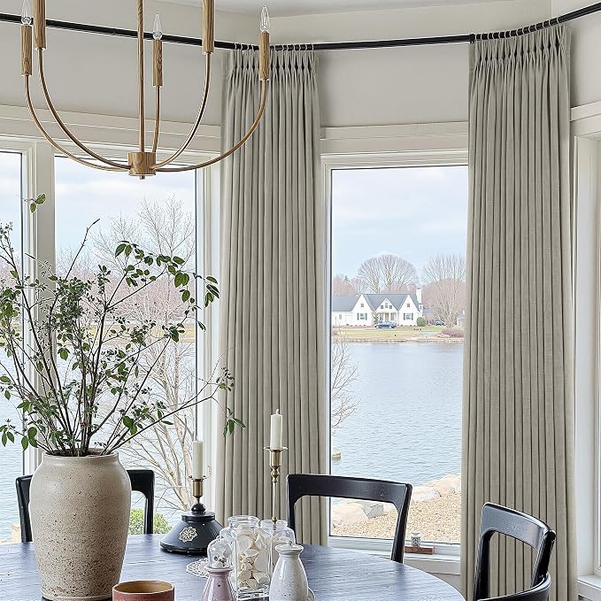 Taupe Pinch Pleated Linen Curtains 84 Inch Length 2 Panels for Living Room Viral Window Drapes Privacy Light Filtering Burlywood Birch Semi Sheer Curtains Boho Farmhouse Pinch Pleat Curtain 84 Inches