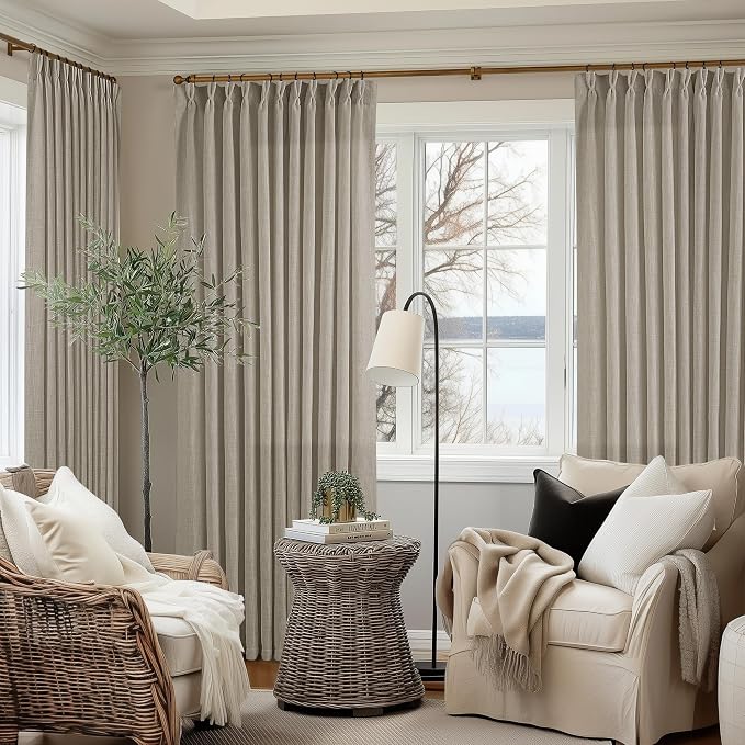 Burlywood Birch 90 Inches Long 70 Inch Wide Curtains for Living Room Light Filtering Semi Sheer Modern Farmhouse Pleated Curtain Back Tab for Patio Sliding Door Dining Room Large Window 1 Panel 70x90