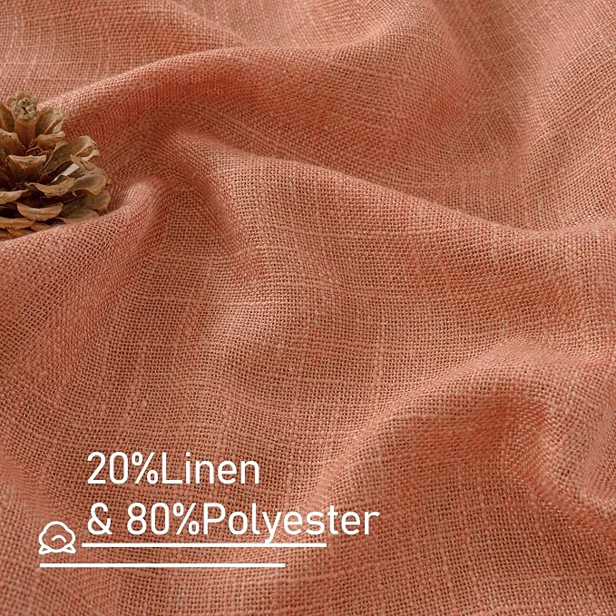 LAMIT Terracotta Linen Curtains 40 Inch for Small Window, Light Filtering Neutral Semi Sheer Window Boho Curtains Back Tab and Rod Pocket Panels for Living Room, 2 Panels, 34 x 40 Inch
