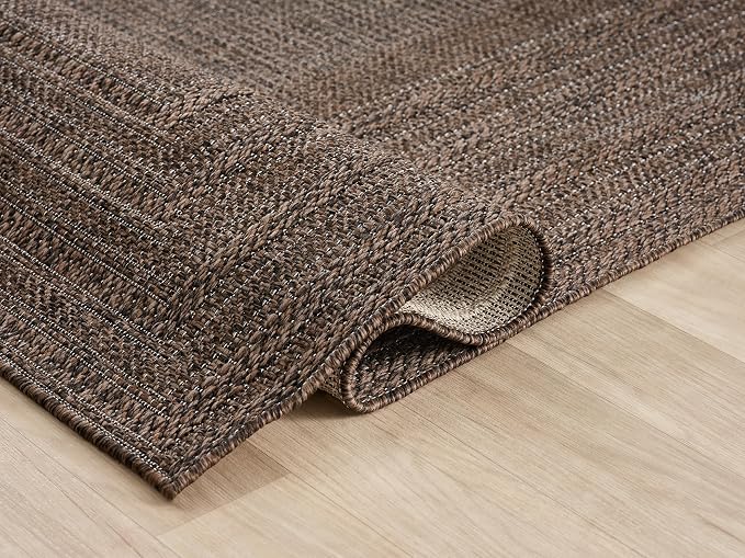 Berry Easy Jute Indoor Outdoor Rug, 8x10 Neutral Bordered Jute Look, Weather Resistant, Easy Care, Lightweight Outdoor Farmhouse Carpet for Patio, Porch, Living Room (8' x 10', Brown)