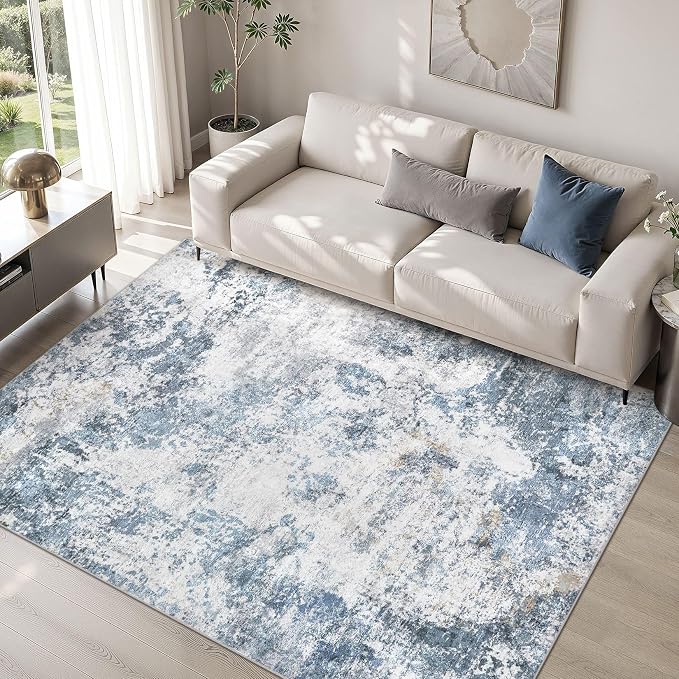 DMOYEST 5x7 Area Rug - Washable & Non Slip Indoor Rug for Living Room, Kid & Pet Friendly Abstract Low Pile Soft Carpet for Bedroom and Dining Room - Blue