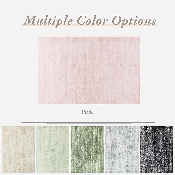 Light Pink Rugs for Bedroom Girls Boho Cute Ombre Low Pile Runner Rug 3x8 | Abstract Modern Blush Carpet, for Hallway Baby Room Laundry, with Soft Foldable Washable, Non Slip Rubber Backing