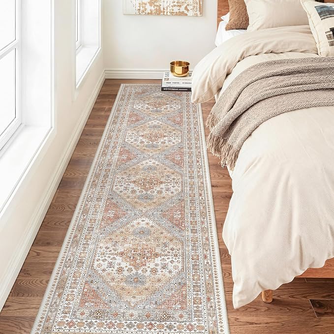 zesthome 2x8 Runner Rug, Washable Runners for Hallways with Rubber Backing, Stain Resistant Kitchen Rug, Soft Thin Carpet Runner for Entrance, Bedroom, Living Room Indoor(Orange,2'x8')