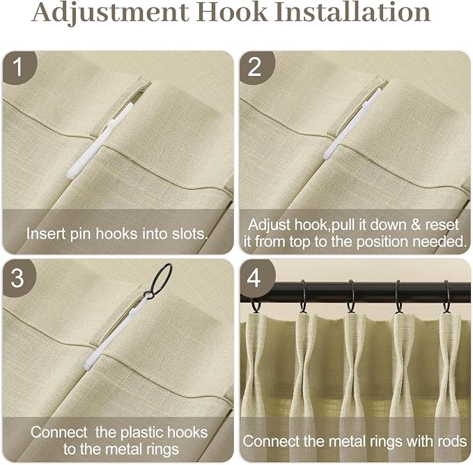 Pinch Pleated Linen Curtains 90 Inches Long 2 Panels for Living Room, Light Filtering Pleat Curtain Back Tab Semi Sheer Linen Drapes with Hooks Rings for Bedroom Dining Room, 40x90, Grey Beige