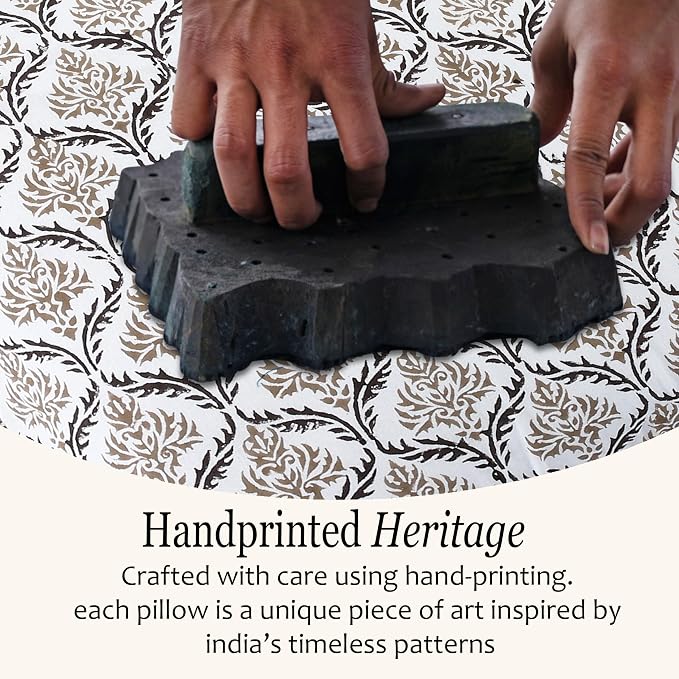 CPC Sandstone Regal Hand Block Print 100% Cotton Ruffle Throw Pillow Cover 20x20 inch with Hidden Zipper Decorative for Couch, Bed, Sofa, Farmhouse, Cottagecore Decor Gift Christmas Fall Thanksgiving