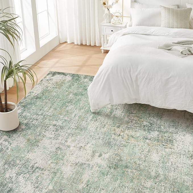 DMOYEST Area Rug Living Room Rugs - 6x9 Washable Large Soft Indoor Neutral Modern Abstract Low Pile Rug Carpet for Bedroom Dining Room Farmhouse Home Office - Green Grey