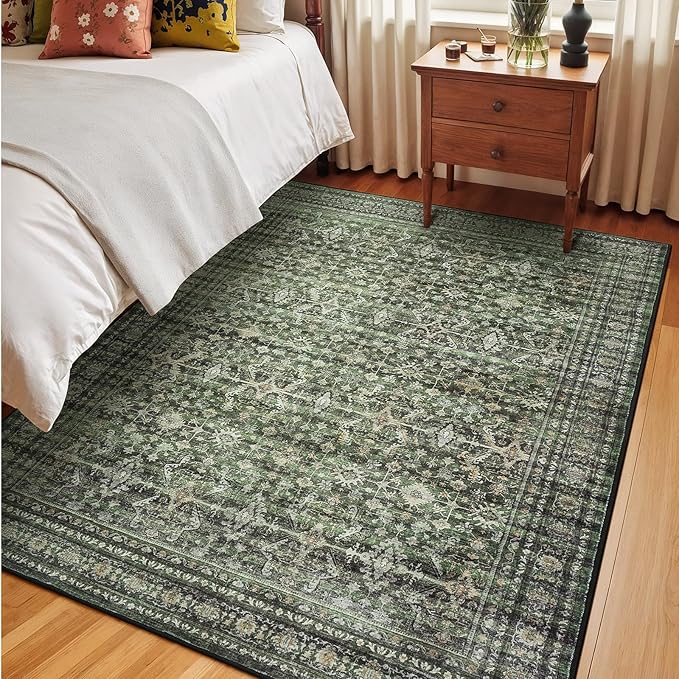 Lofus 5x8 Area Rug for Living Room,Green Washable Area Rugs with Non-Slip Backing,Soft Boho Carpets for Bedroom Dining Room Home Office Indoor Nursery