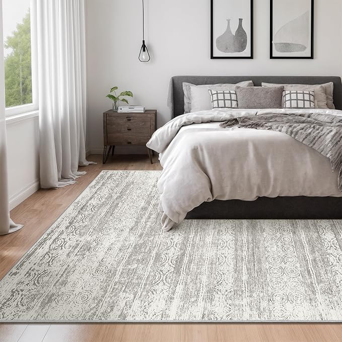6x9 Area Rug for Living Room - Stain Resistant Machine Washable Non-Shedding Modern Abstract Rug, Soft Thin Indoor No Slip Carpet for Bedroom, Dining Table, Home Kitchen- Charcoal Grey (6'x9')