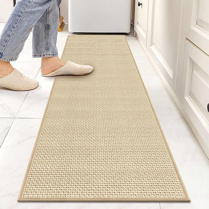 Carpet Runners for Hallway 6ft Washable, Braid Jute Kitchen Floor Runner Sink Mat Absorbent, Small Farmhouse Kitchen Carpet, Beige