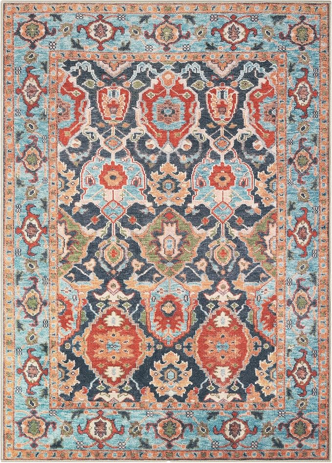 Keen Home Design 5x7 Rug - Machine Washable Area Rug with Non-Slip Backing, Ideal for Living Room, Dining Room, Bedroom - Vintage, Easy Clean, Durable, Low Pile Rug - (5' x 7')