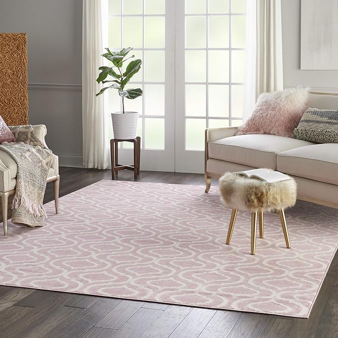 Nourison Home Jubilant Trellis Pink 8'6'' x 12' Area-Rug, Easy-Cleaning, Non Shedding, Bed Room, Living Room, Dining Room, Kitchen (8x12)