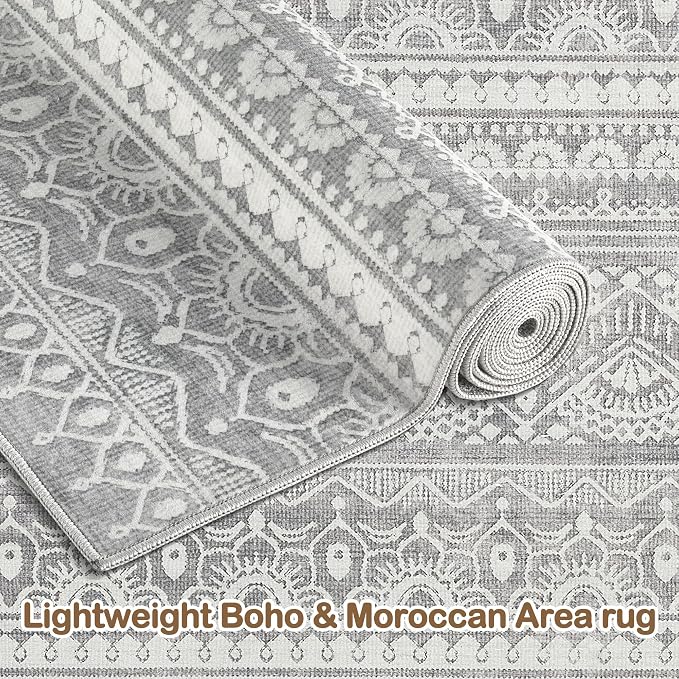 Tortania Area Rug Living Room Rugs - 6x9 Washable Large Soft Neutral Boho Moroccan Bohemian Farmhouse Rug Indoor Floor Carpet for Bedroom Under Dining Table Home Office Decor - Neutral Grey