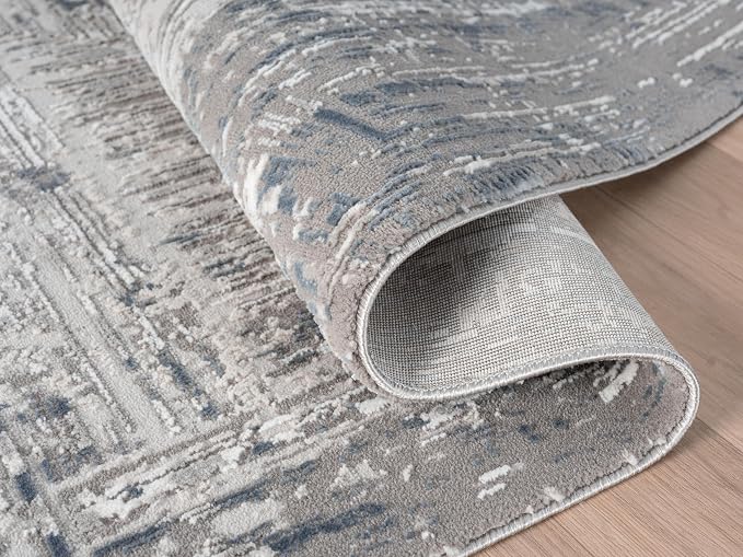 Amy Modern Abstract Area Rug for Living Room, 4x6 Contemporary Textured Geometric Blue Rug, High-Low Pile Stain Resistant Carpet for Bedroom, Dining Room or Kitchen (4' x 6', Blue)