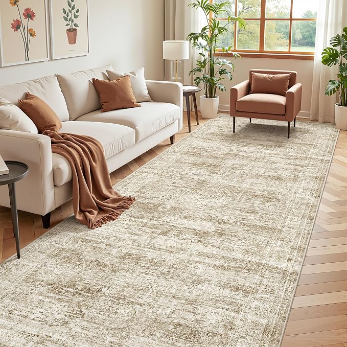 4x10 Runner Rug Non Slip,Washable Hallway Runner Rug,Brown | Area Rugs for Kitchen,Entryway,Bedroom,Bathroom,Nursery Room,Thin,Soft Runner Rug,Stain Resistant Indoor Carpet