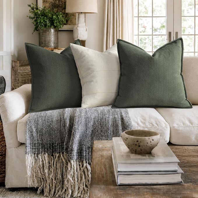 ZWJD Army Green Pillow Covers 20x20 Set of 2 Chenille Throw Pillow Covers with Elegant Design Soft and Luxurious Decorative Pillows for Couch, Bed, Home Decor