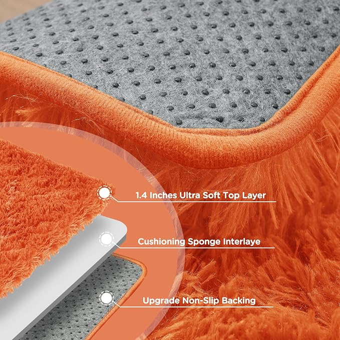 8x10 Orange Fluffy Shag Area Rugs for Living Room Bedroom Nursery | Ultra Soft Comfy, Large Fuzzy Shaggy Plush Carpet for Nursery Girls Teen Dorm, Modern Indoor Home Decor, Upgrade Non-Slip