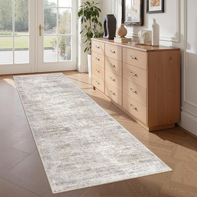 2x6 Runner Rug Non Slip,Washable Hallway Runner Rug,Taupe | Neutral Rugs for Kitchen,Entryway,Bedroom,Bathroom,Nursery Room,Thin,Soft Runner Rug,Stain Resistant Indoor Carpet