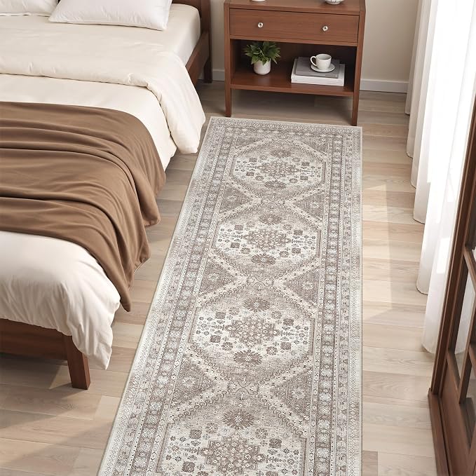 befbee 2x8 Runner Rug Washable Hallway Runner Rug Ultra-Thin Soft Kitchen Rug Non Slip Indoor Floor Foldable Carpet with Low Pile for Bathroom Laundry Room Living Room Entryway(Brown/Beige,2'x8')