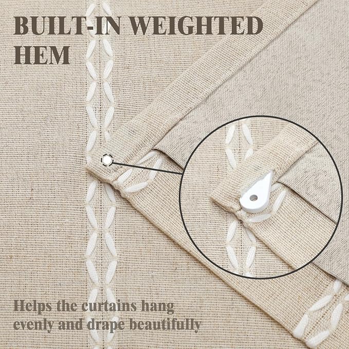 Pinch Pleated Look Blackout Curtains 84 Inch Length, 2 Panels Linen Textured Boho Neutral Drapes for Living Room Bedroom Farmhouse Vintage Rustic Window Curtains with Hooks