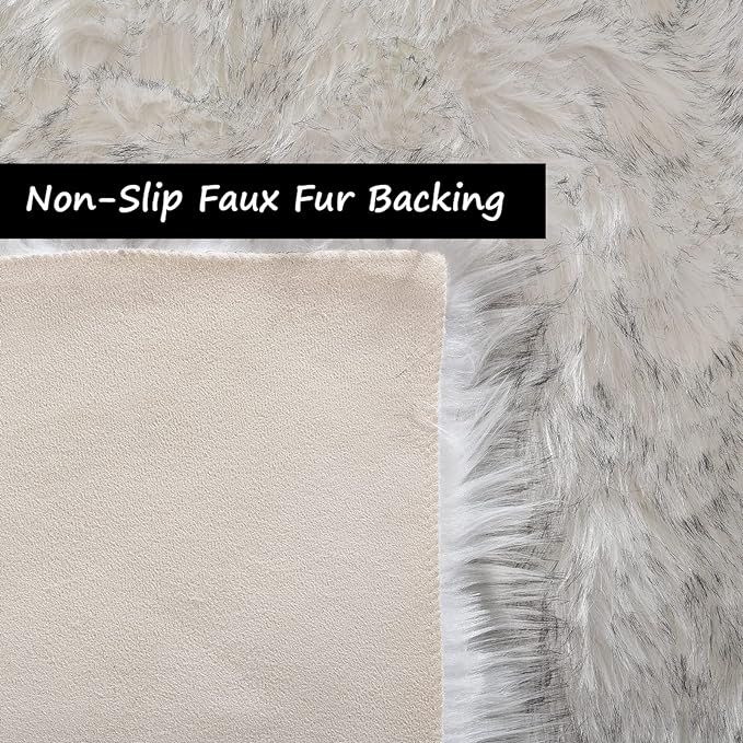 Goolela Faux Sheepskin Fur Rug 4x6 Fluffy Fuzzy Furry Carpet White with Grey Tips Shaggy Rug for Bedroom Living Room Bedside Plush Washable Sheepskin