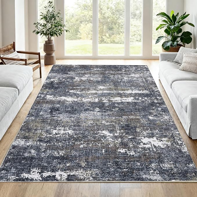 ROYHOME 8x10 Abstract Area Rugs Machine Washable Rug for Living Room Modern Carpet for Bedroom Farmhouse Indoor Large Floor Carpet with Non Slip Backing Stain Resistant Grey Brown