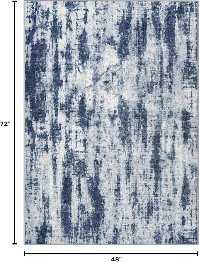 4x6 Area Rugs Washable Rug: Modern Abstract Living Room Rug Soft Anti-Skid Thin Carpet Indoor Floor Non-Shedding Carpets for Bedroom Dining Room Farmhouse Nursery Home Office Blue Grey