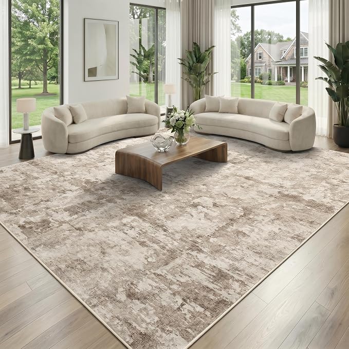 GarveeHome 5x7 Abstract Area Rug Neutral Washable Living Room Bedroom Rug | Large Modern Low Pile Non Slip Floor Mat Carpet Indoor Accent Rug for Dining Room Playroom Nursery Home Decor