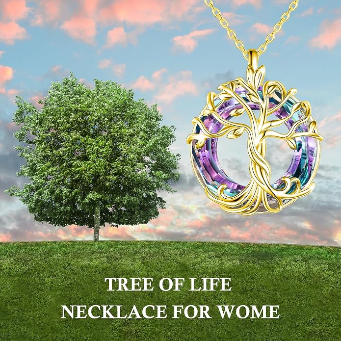 TOUPOP Tree of Life Necklace Gifts for Women 925 Sterling Silver Family Tree Pendant with Crystal Birthday Irish Jewelry Gifts for Women Her Wife Mom