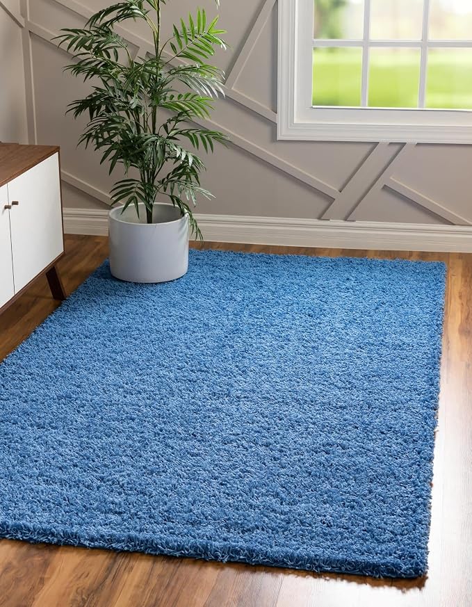 Unique Loom Solid Shag Collection Area Rug (9' x 12' 2" Rectangle, Periwinkle Blue)