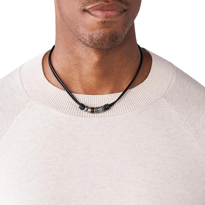 Fossil Men's Stainless Steel or Leather Necklace for Men