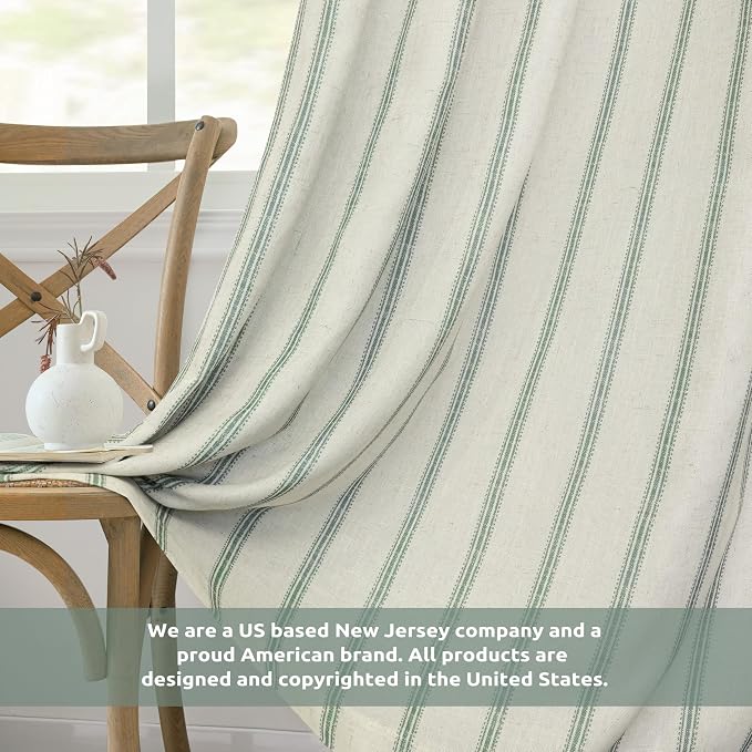 DriftAway Farmhouse Stripe Blackout Curtains, W52xL108, Loden Green | Blackout, Linen Texture, Stripe Pattern, Rod Pocket & Back Tab, Two Layers, Bedroom Living Room Use, Sound Reducing Design