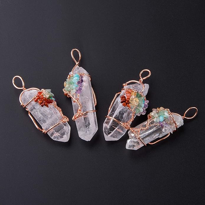 Bivei Life Tree Copper Wire Wrapped Crystal Necklace Chakra Pendant Natural Stone Quartz Reiki Jewelry Gift for Women