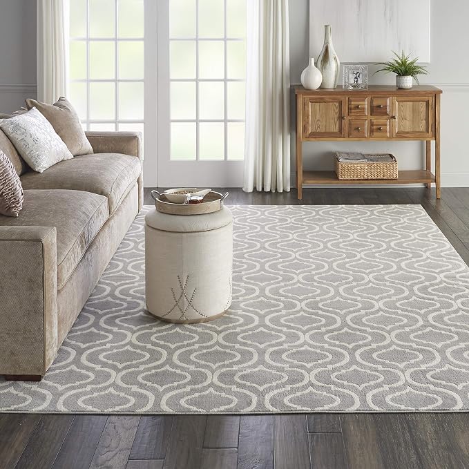 Nourison Home Jubilant Grey 8'6" x 12' Area Rug - Easy Clean, Non Shedding, Bed Room, Living Room, Dining Room, Kitchen (9' x 12')