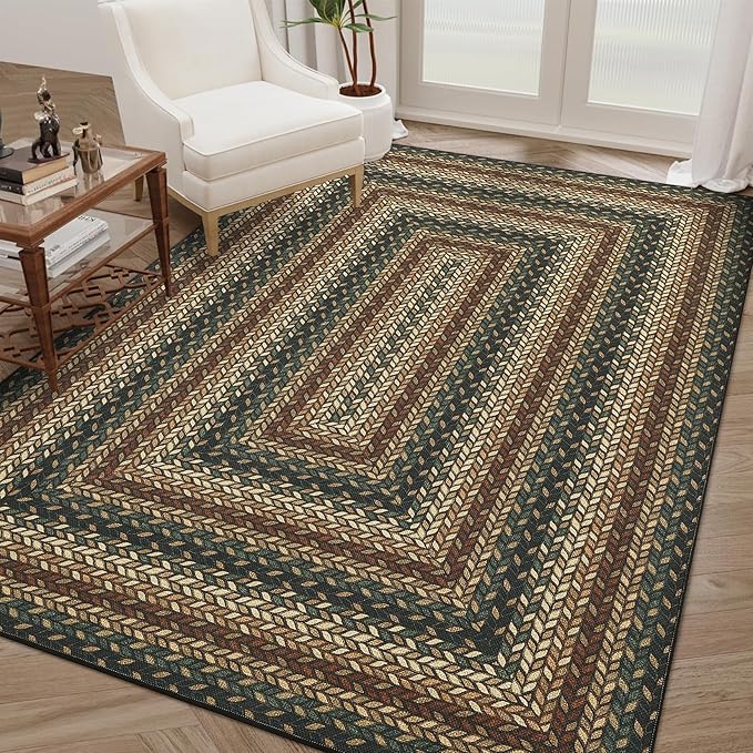 GarveeHome Easy Jute 3x5 Modern Braided Print Washable Rugs for Living Room | Indoor Non Slip Stain Resistant Small Area Rugs Living Room Bordered Throw Carpet Jute Rugs for Bedroom Kitchen, Rust