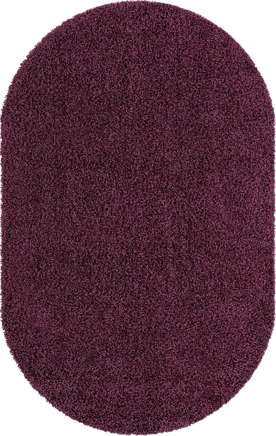 Unique Loom Solid Shag Collection Area Rug (5' 1" x 8' Oval, Eggplant Purple)