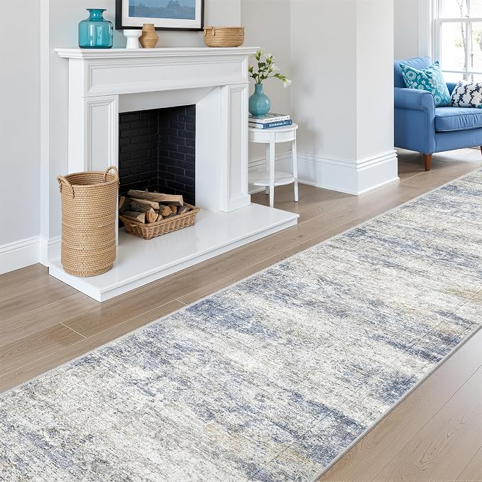 2'6 x 12' Runner Rug Non Slip,Washable Kitchen Rugs,Blue | Carpet Runners for Hallway 12ft,Entryway,Bedroom,Living Room,Thin,Soft, Long Rug,Stain Resistant Indoor Carpet