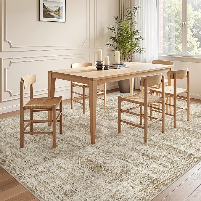 6x9 Area Rugs for Living Room,Large Washable Rug,Brown | Rugs for Bedroom,Dining Room,Office,Low Pile,Soft, Neutral Rug,Stain Resistant Indoor Carpet,Non Slip,Home Decor