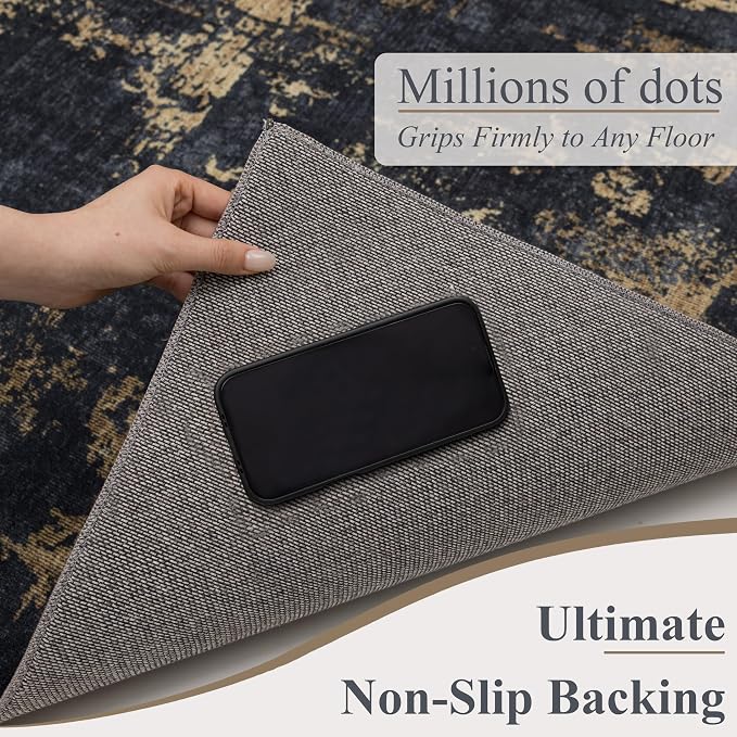 Sasttie 3x5 Area Rug for Entryway, Washable Modern Abstract Small Carpet for Living Room Bedroom Door-mat, Soft Entry Rug with Non-Slip Backing, Black and Gold