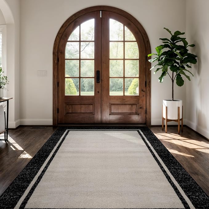 Rugshop Modern Transitional Bordered Area Rug Low Pile Cream 7' 10" x 10'