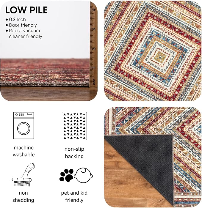 Keen Home Design 30"x84" Rug - Machine Washable Runner Rug with Non-Slip Backing, Ideal for Hallway, Entryway, Kitchen, Laundry Room - Vintage, Easy Clean, Durable, Low Pile Rug - (2'6" x 7')