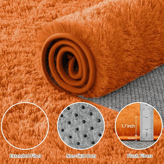 8x10 Area Rug for Living Room:Ultra Soft Fluffy Shag Brown Rugs,Large Fuzzy Plush Indoor Non Slip Carpet Washable Rug for Bedroom Kids Nursery Office Dorm Modern Decor(Orange 8'x10')