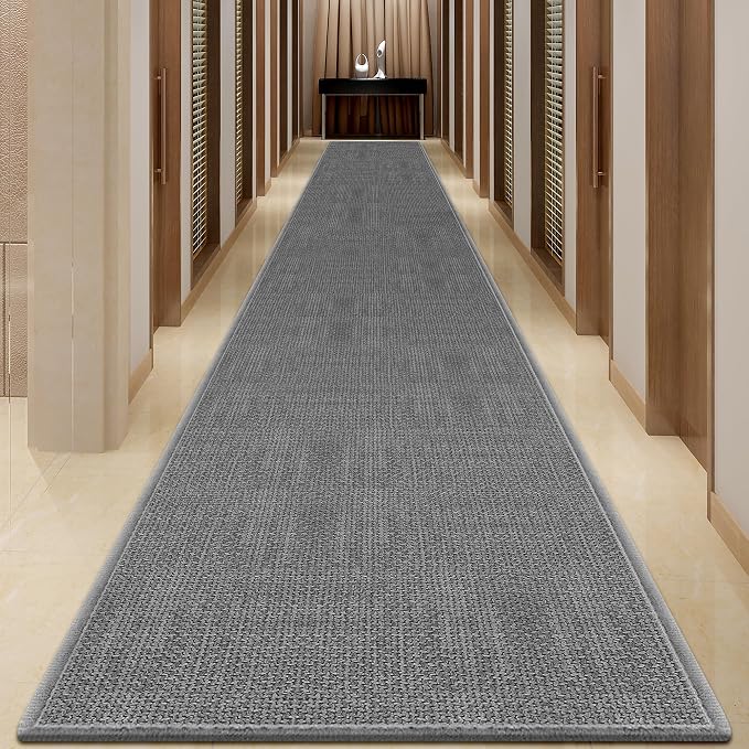 19ft Jute Hallway Rug Runner, Rubber Backed Extra Long Carpet Runner Mats for Hallway, Machine Washable Indoor Entryway Runner Rug, Grey
