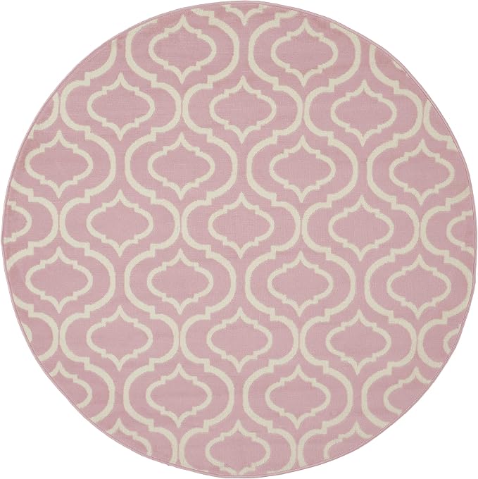 Nourison Home Jubilant Pink 5'3" x Round Area Rug - Easy Clean, Non Shedding, Bed Room, Living Room, Dining Room, Kitchen (5' x Round)