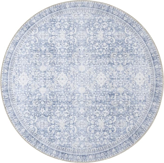 Sasttie Round Rugs 6ft, Ultra-Soft Washable Circle Rug, Low Pile Foldable Thin rugs with Non-Slip Backing, Skin-Friendly Stain Resistant Carpet for Living Room, Bedroom, Kitchen, Dorm, 6ft, Light Blue